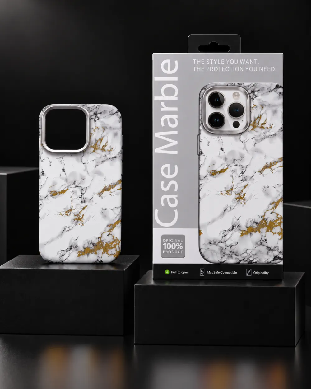 Case Marble MagSafe Kılıf — Beyaz Altın Mermer | iPhone 13