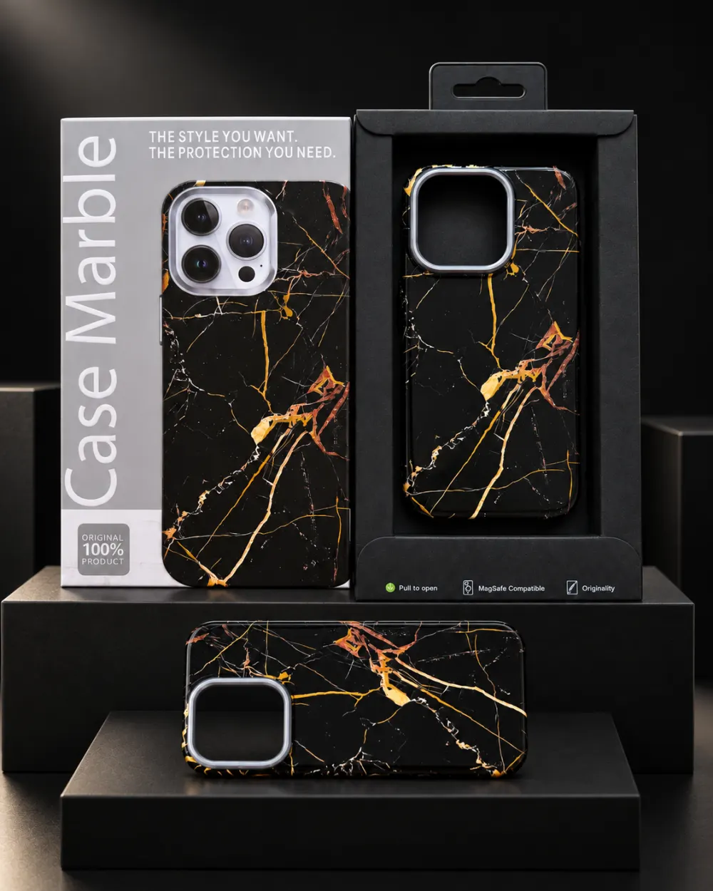 Case Marble MagSafe Kılıf — Siyah Altın Mermer | iPhone 13 Pro
