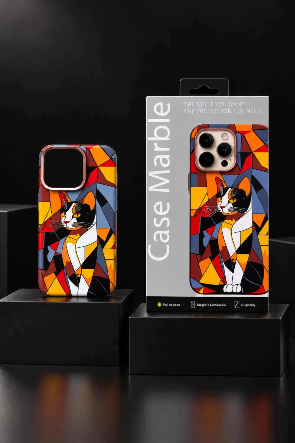 Case Marble MagSafe Kılıf — Vitray Kedi | iPhone 14
