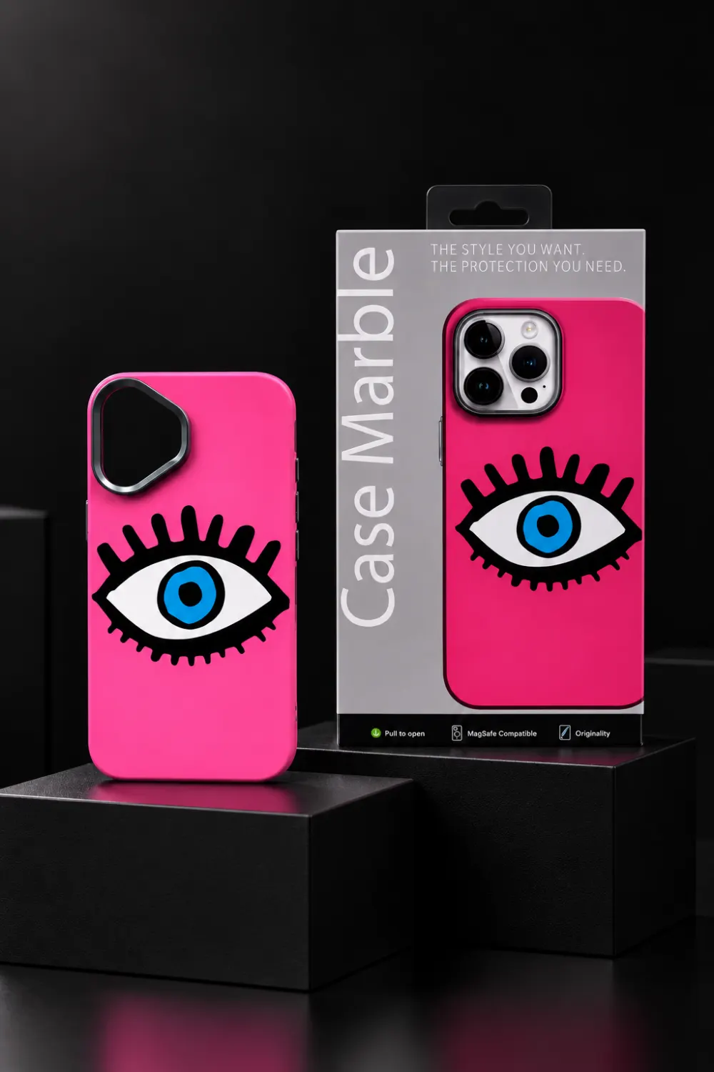 Case Marble MagSafe Kılıf — Pembe Nazar Göz | iPhone 16