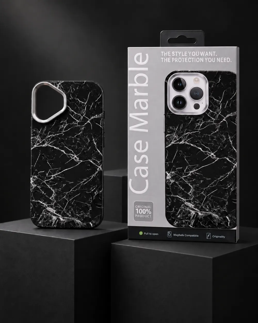 Case Marble MagSafe Kılıf — Siyah Beyaz Mermer | iPhone 16
