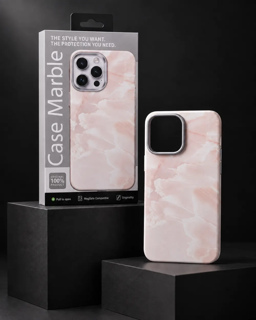 Case Marble MagSafe Kılıf — Pembe Krem Mermer | iPhone 16 Pro Max